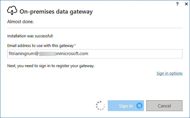 Figure 6.4. Entering an Office 365 organization account to use with the gateway