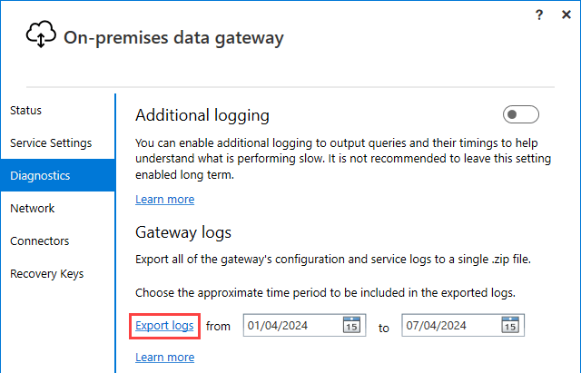 Figure 8.1.2. Exporting the gateway logs