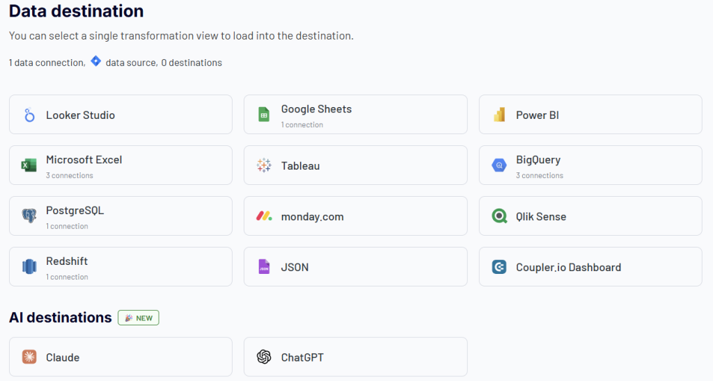 Coupler.io data destinations