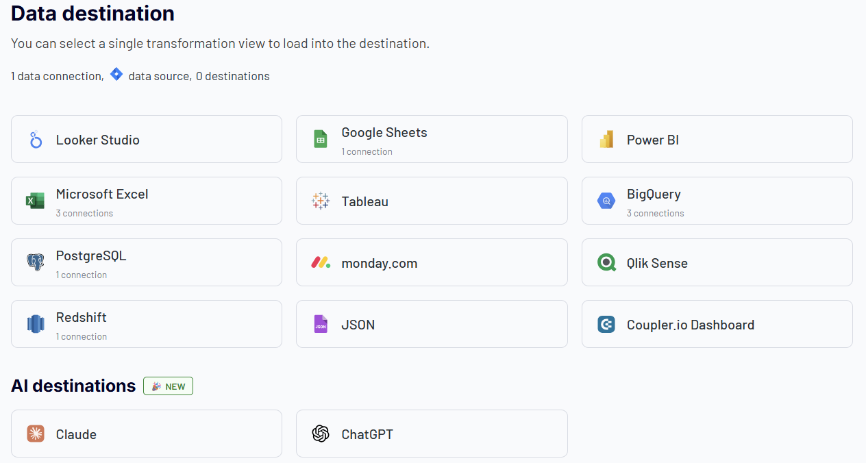 Coupler.io data destinations