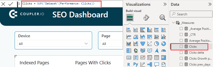 Figura 16. El editor de fórmulas en Power BI Desktop El editor de fórmulas en Power BI Desktop