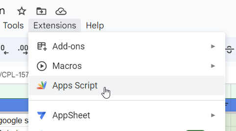 Navegando a Extensiones => Apps Script