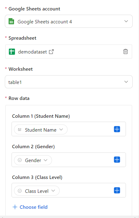10 connect google sheet and choose column