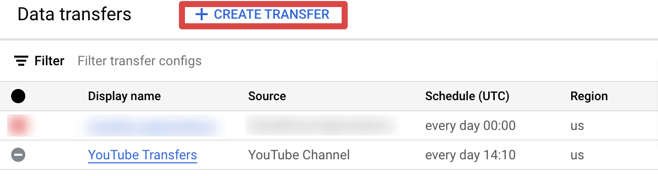 13. Création d'un transfert de données dans BigQuery