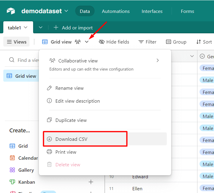 14 download csv