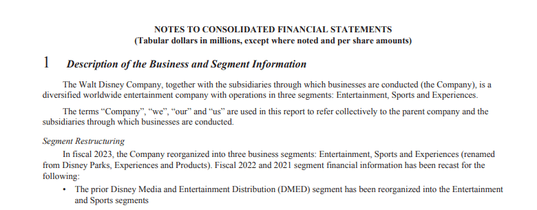 5 Ejemplo de notas de informe financiero de Disney