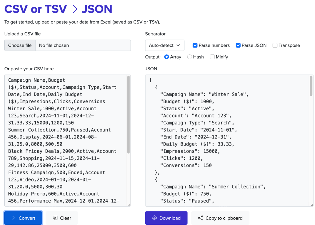 14 convert google ads data csv to json