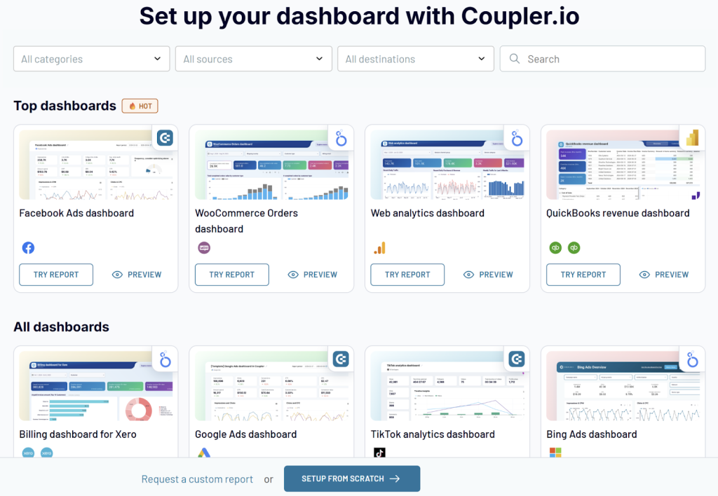 Dashboard gallery in Coupler.io