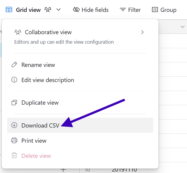 10 Download CSV option in Airtable