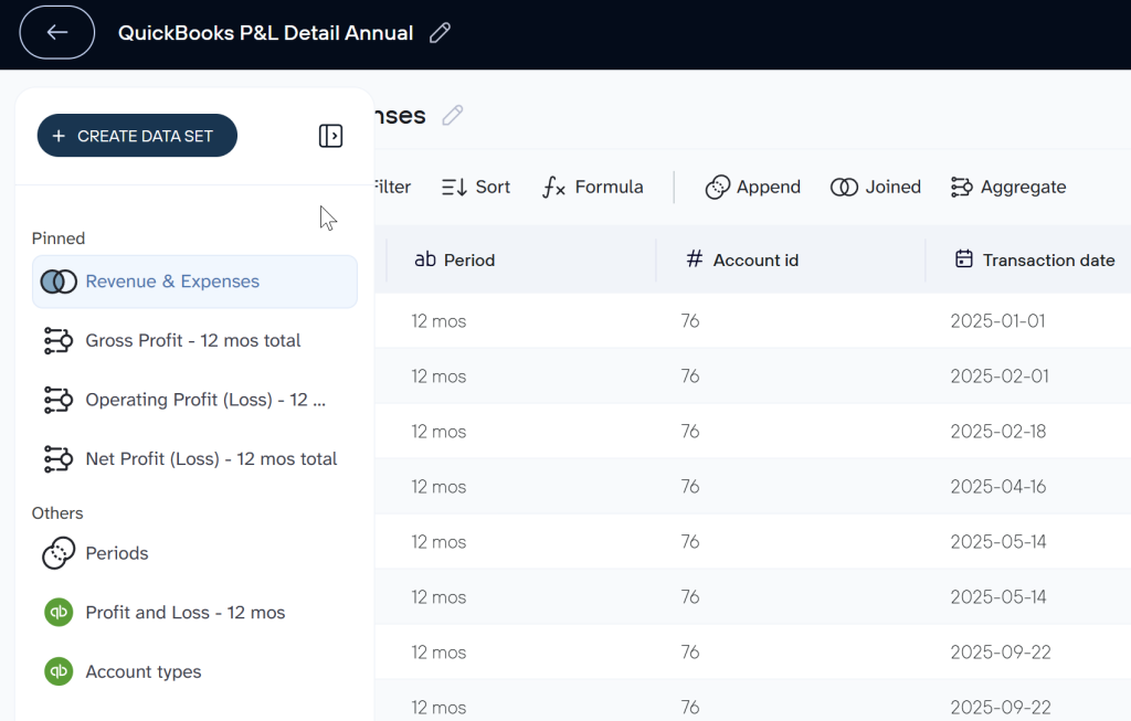 3.2 prebuilt data set left panel