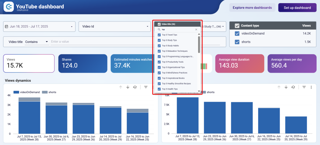 Filtering batches or groups of videos for analysis in Looker Studio