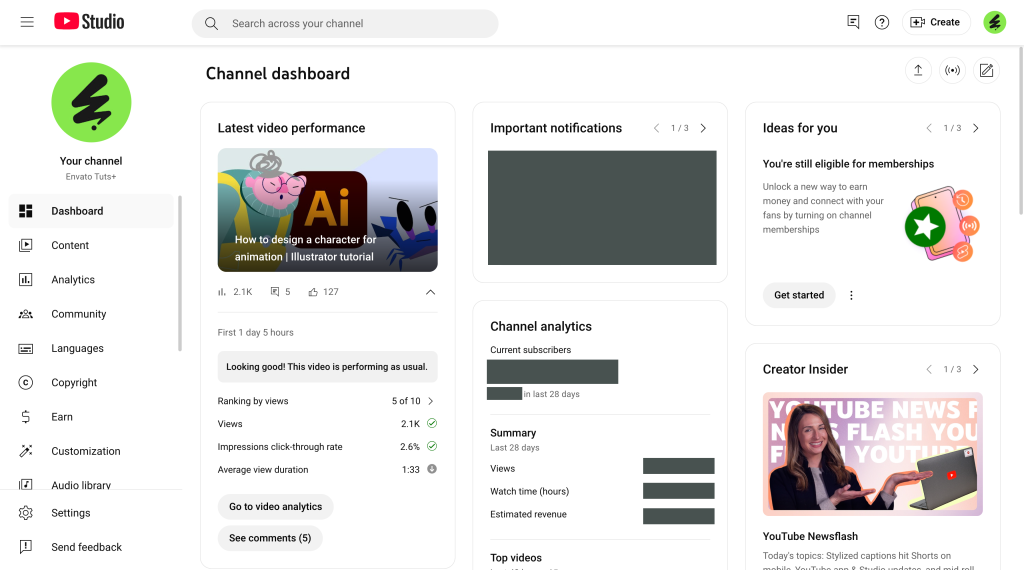 YouTube Studio overview