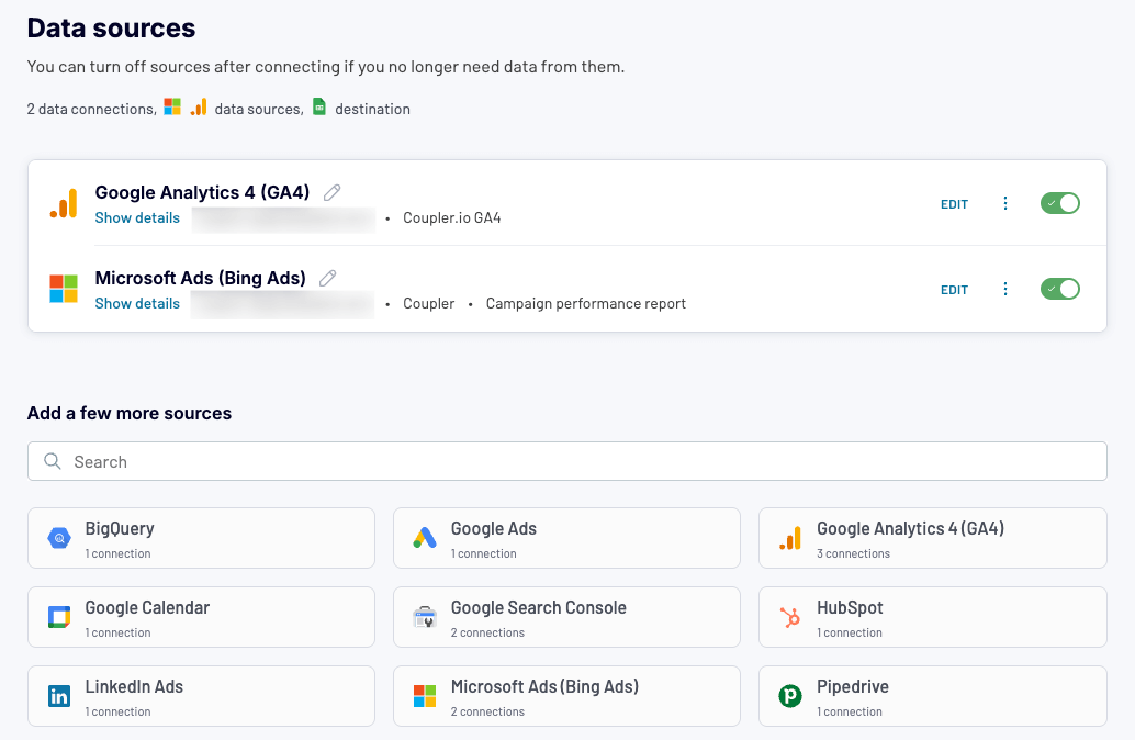 Ajouter d'autres sources de données dans Coupler.io