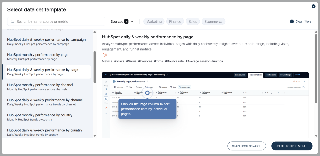 hubspot data set template coupler