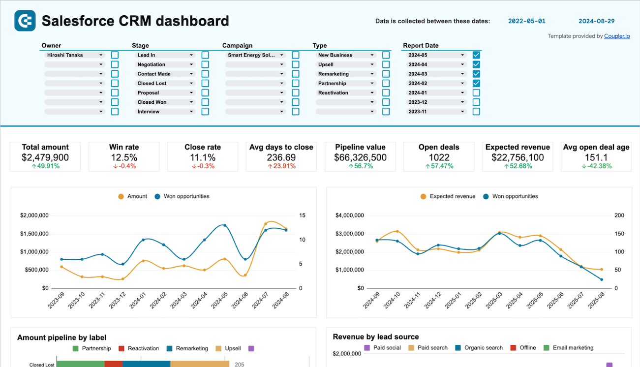 salesforce crm dashboard spreadsheets
