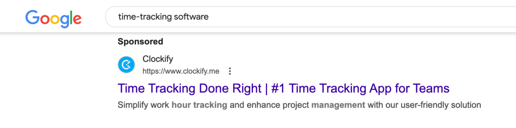 google ads for small business searech ad example