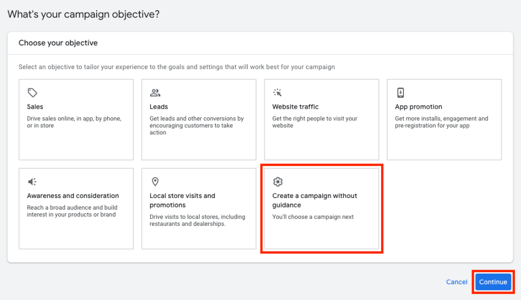 google ads for small business select ad campaign objective