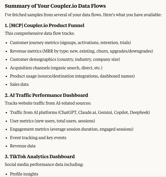 coupler mcp server list data flows from coupler with ai