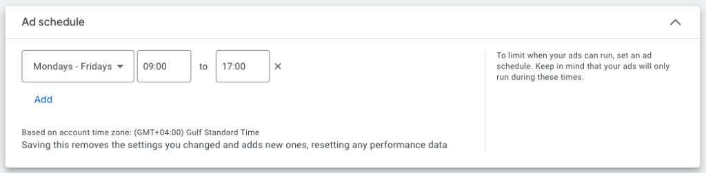 google ads for small business schedule ad display time