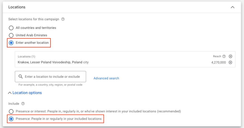 google ads for small business specify location settings for google ads campaign