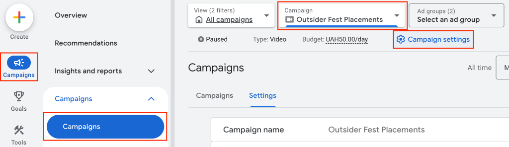 google ads for small business access google ads campaign settings