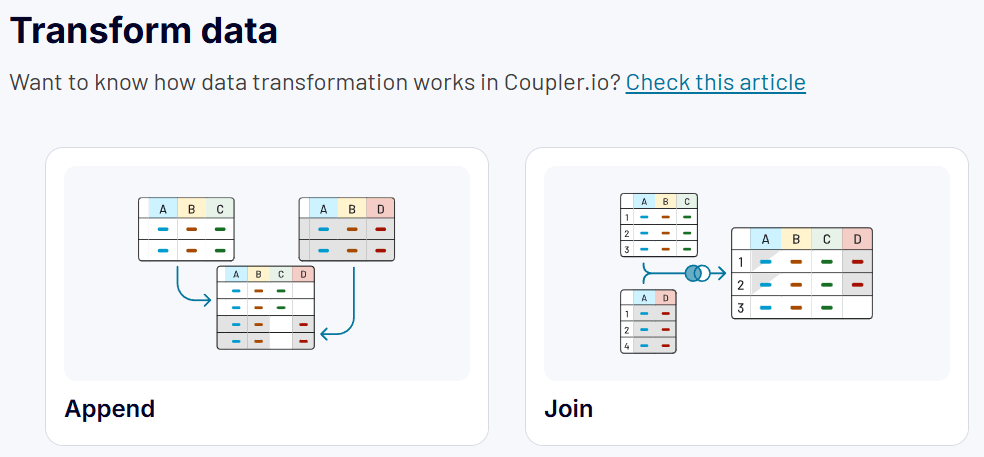 Data transformation view in Coupler.io