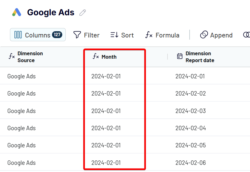 google ads custom column month ready