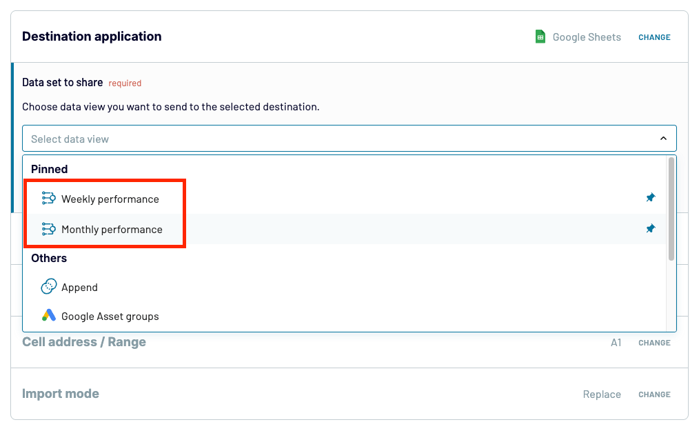 coupler data sets choose data view to load to destination