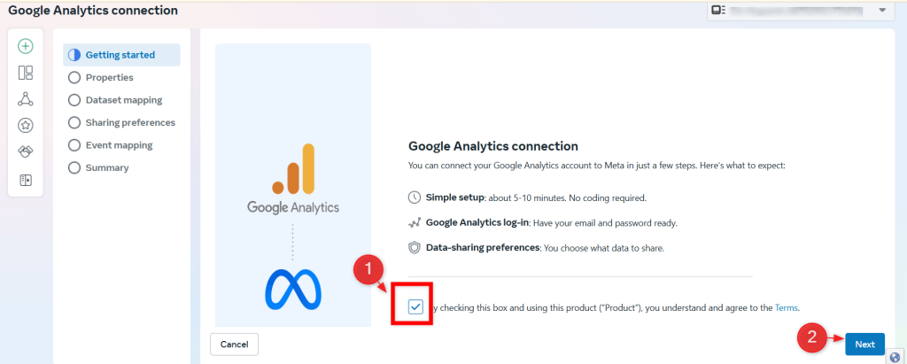 google anlaytics meta integration terms