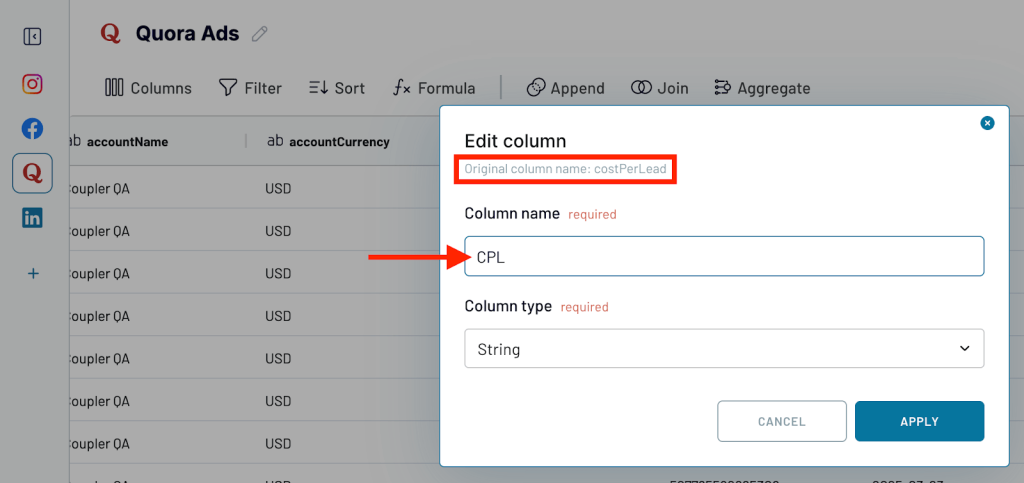 CPL example naming in Coupler.io