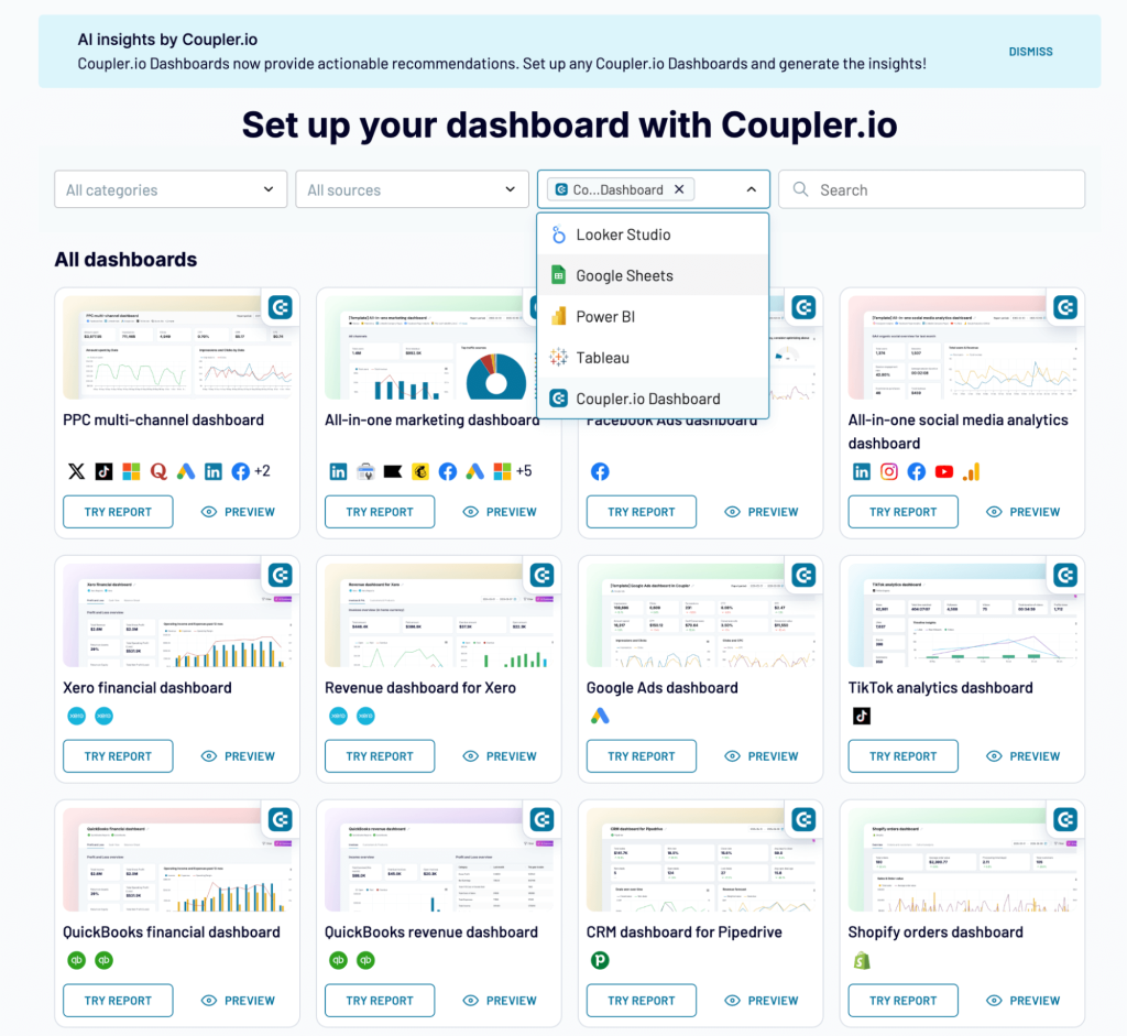 coupler io analytics dashboard templates