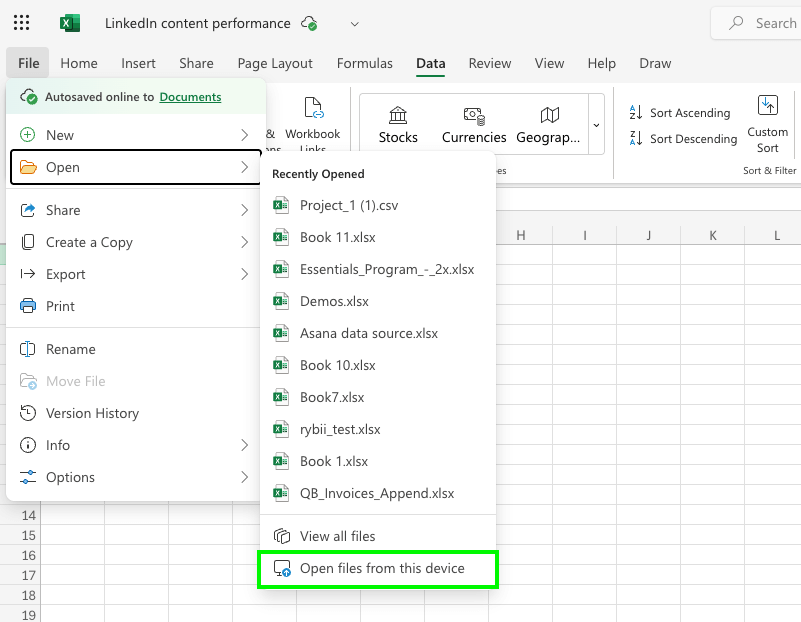 Manual export Excel Linkedin data