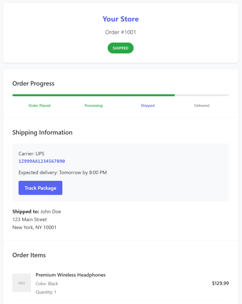 track shopify orders sample order status page