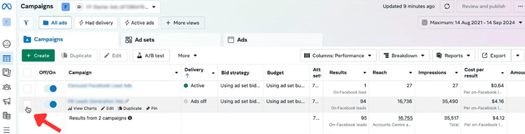Facebook Ads Campaign manager
