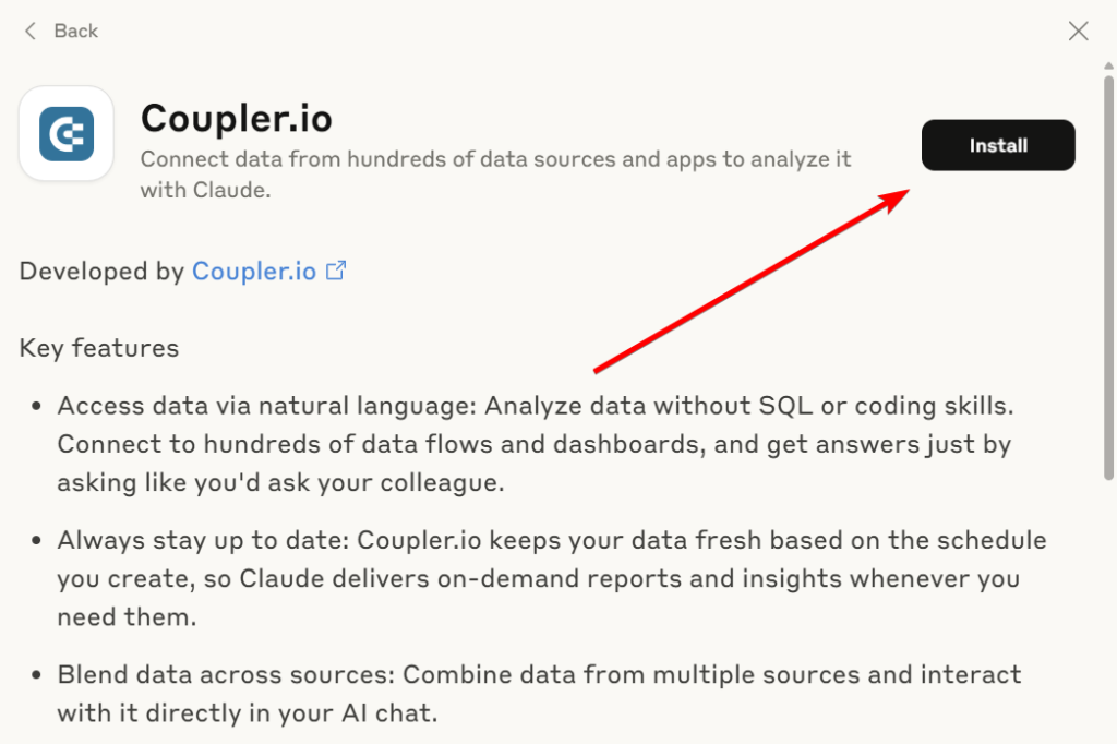 Install Coupler.io extension Claude