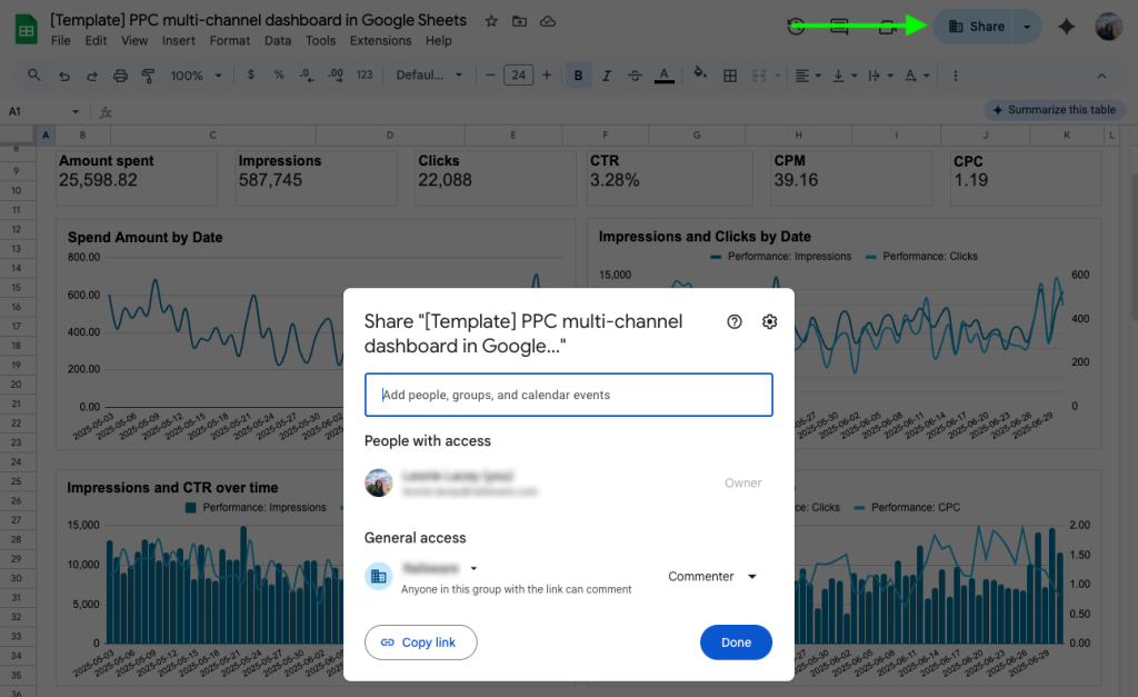 Share spreadsheet report in Google Sheets example