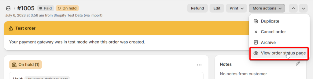 view order status page