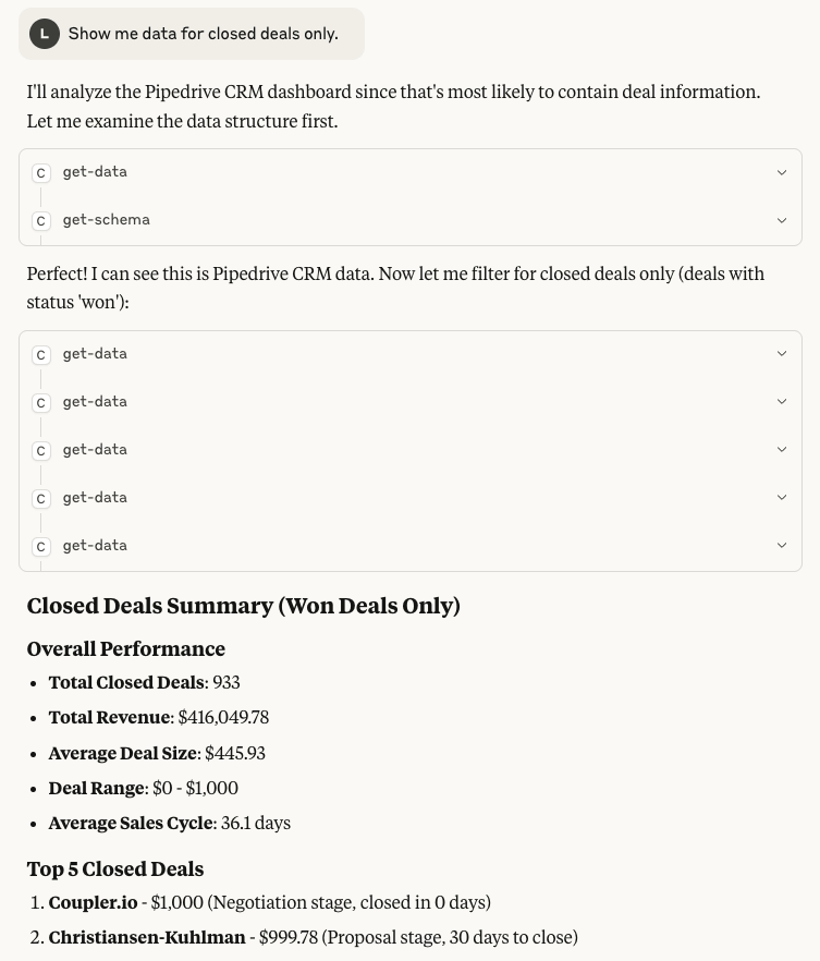 pipedrive data analysis claude coupler mcp