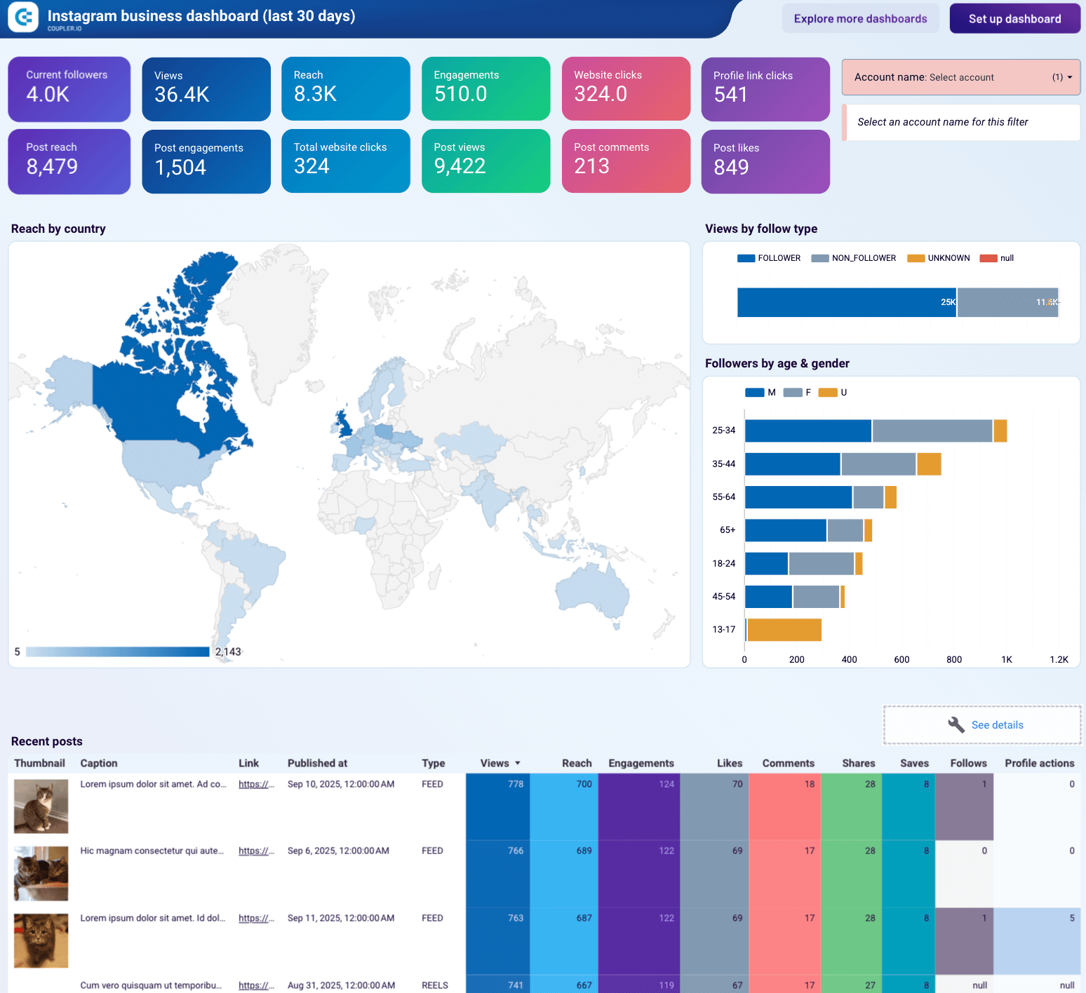 Instagram business dashboard