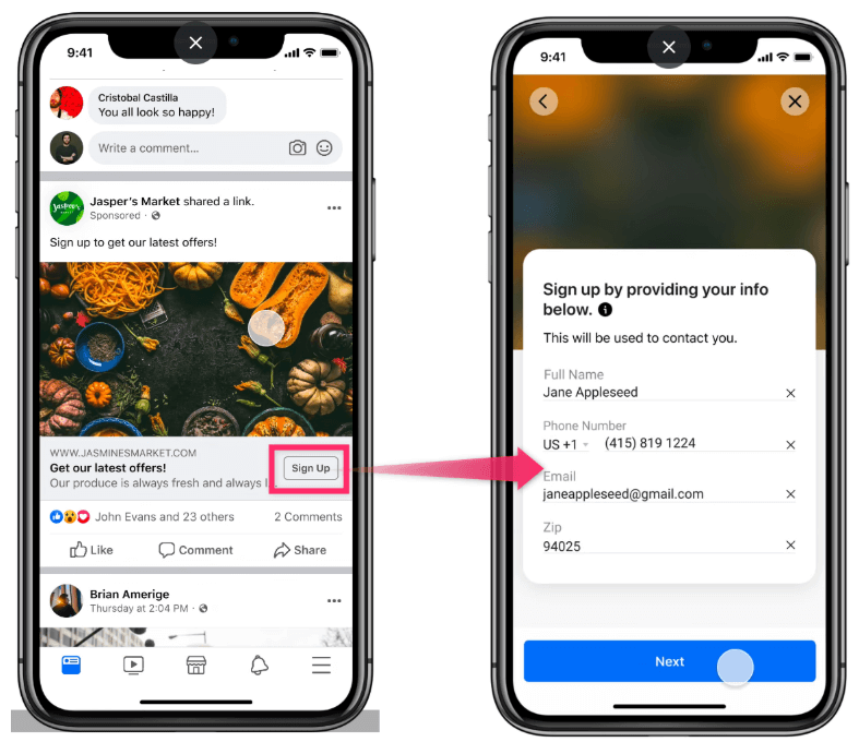 meta instant form example