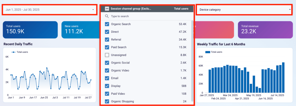 filters to explore data