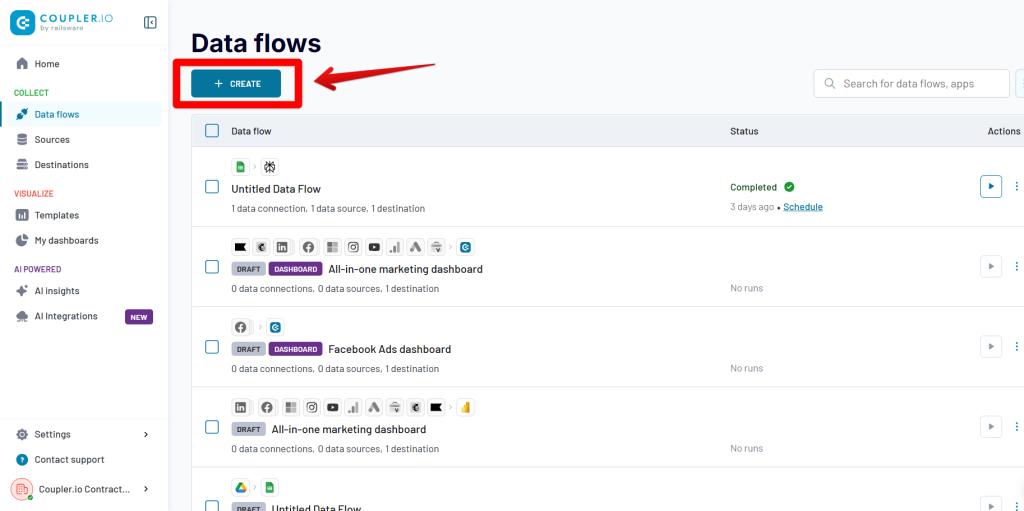 creating data flow with coupler.io