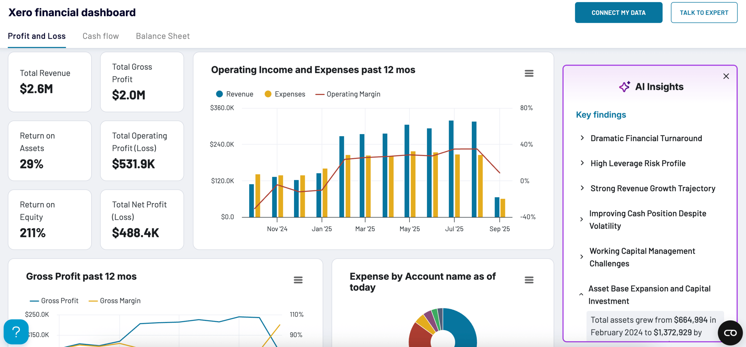 xero financial dashboard with AI Insights
