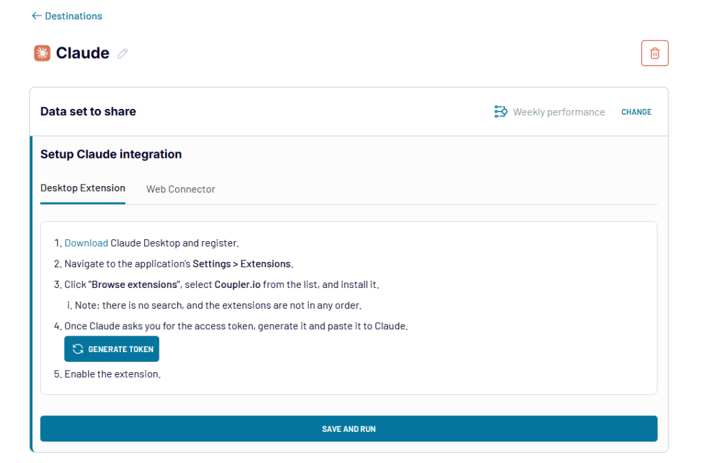 setting up claude integration from coupler io