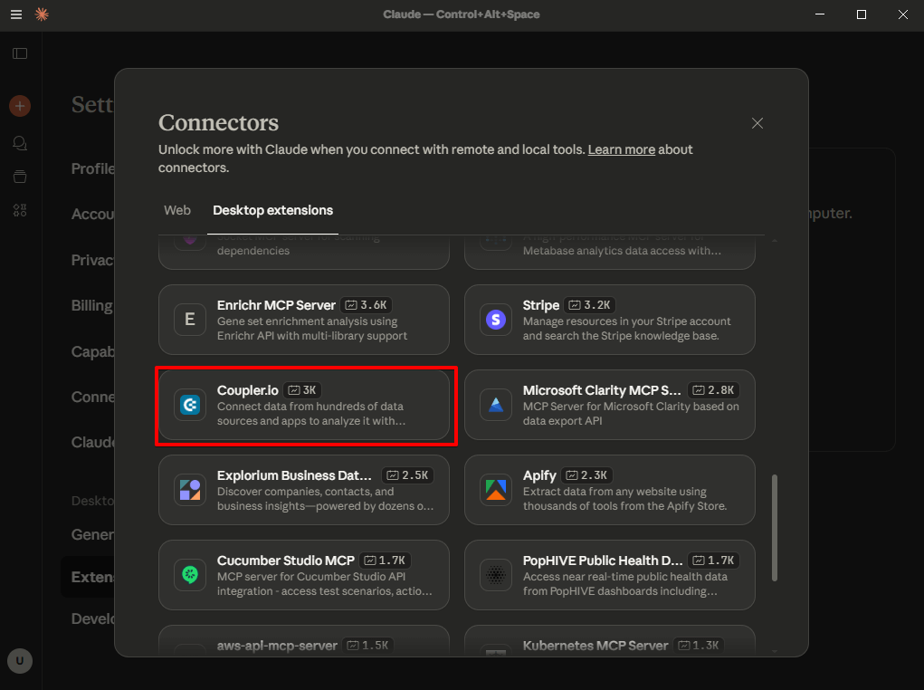 coupler io connector in claude