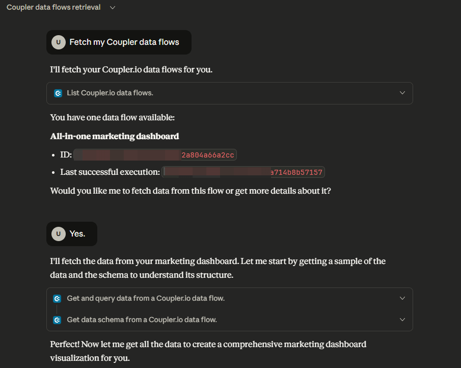 fetching coupler io data flow in claude