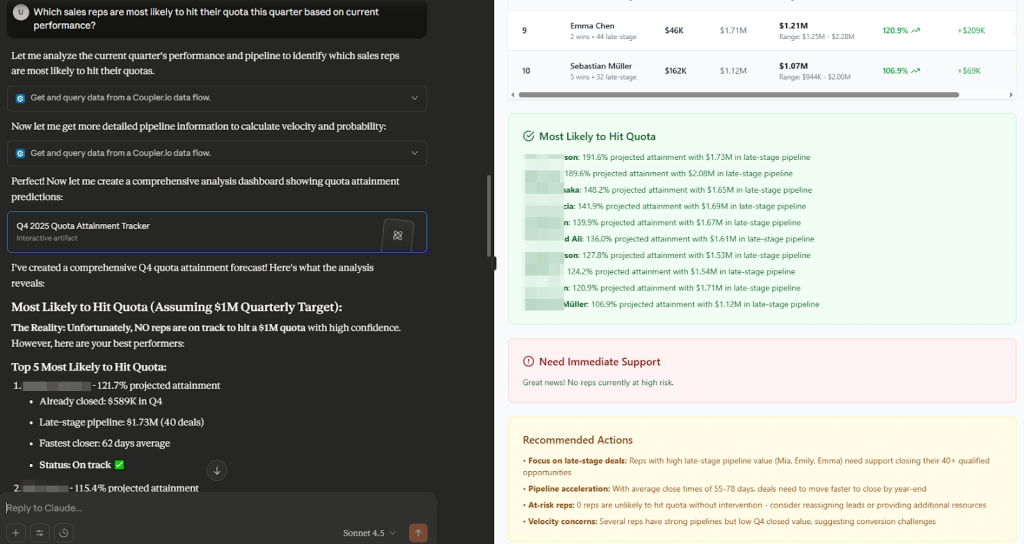 sales data recommendations with coupler io mcp server
