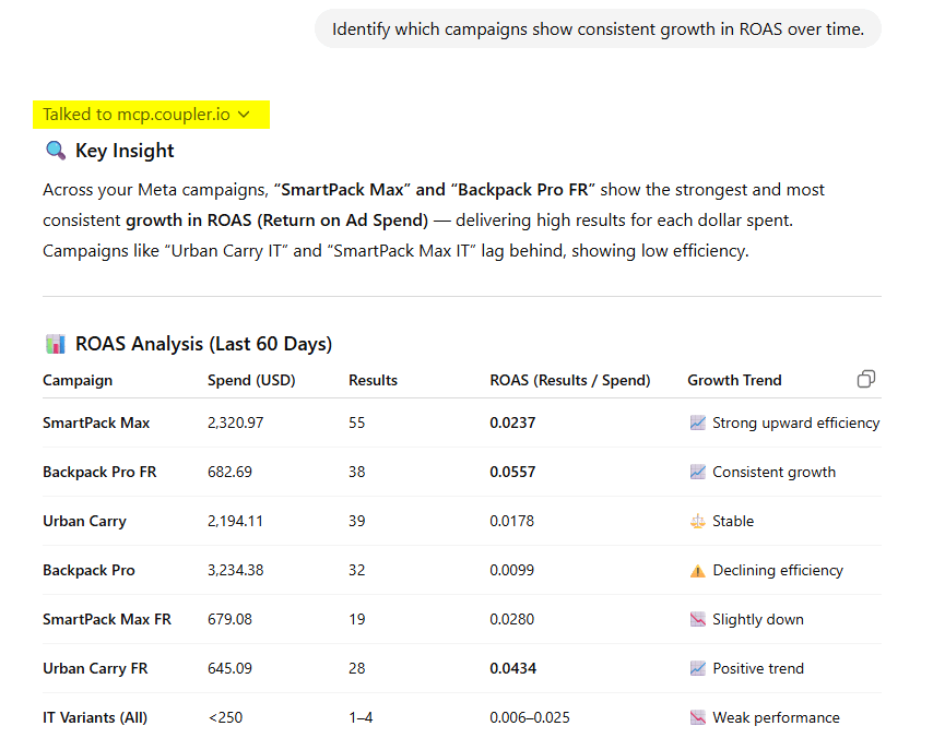 chatgpt campaign consistent roas