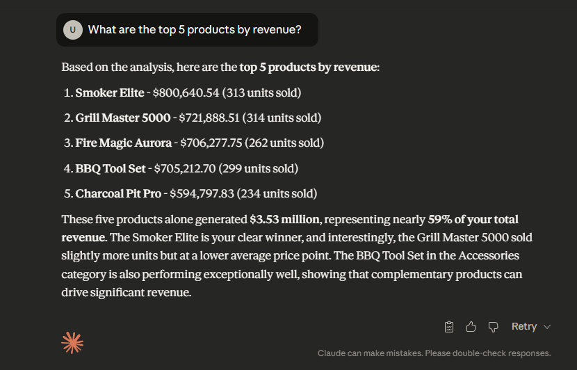 claude reporting product data