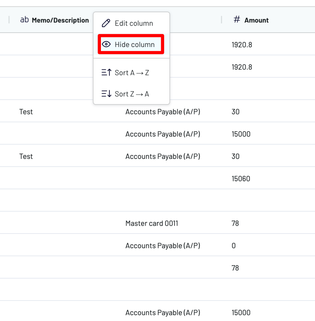 Hiding unnecessary columns